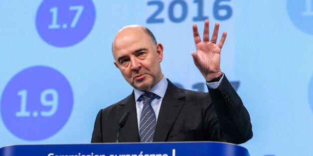 European Commissioner for Economic and Financial Affairs Pierre Moscovici presents the EU executive's winter economic forecasts during a news conference at the EU Commission headquarters in Brussels, Belgium February 4, 2016. REUTERS/Yves Herman