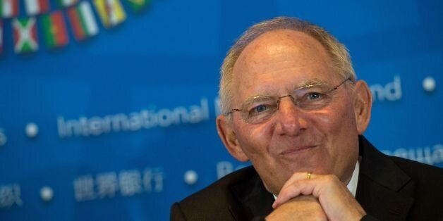 German Finance Minister Wolfgang Schauble speaks during a press conference at the IMF and World Bank Group 2016 Spring Meetings on April 16, 2016 in Washington, DC. / AFP / MOLLY RILEY (Photo credit should read MOLLY RILEY/AFP/Getty Images)