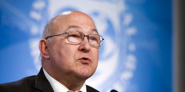 French Finance Minister Michel Sapin speaks at a news conference during the the G5 Ministers of Finance meeting during the World Bank/IMF Spring Meetings in Washington, Thursday, April 14, 2016. ( AP Photo/Jose Luis Magana)