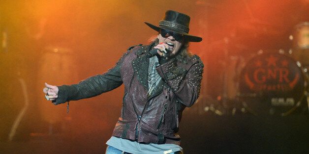LAS VEGAS, NV - MAY 21: Singer Axl Rose of Guns N' Roses performs at The Joint inside the Hard Rock Hotel & Casino during the opening night of the band's second residency, 'Guns N' Roses - An Evening of Destruction. No Trickery!' on May 21, 2014 in Las Vegas, Nevada. (Photo by Ethan Miller/Getty Images)