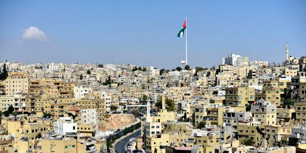 View over the city of Amman from Citadel Hill, showing the Raghadan flagpole, Jordan.
