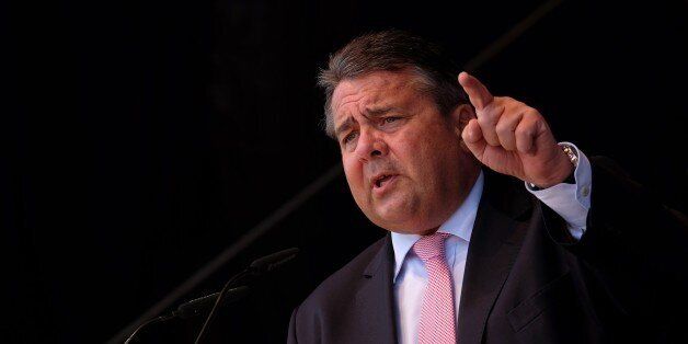 German Vice Chancellor, Economy and Energy Minister Sigmar Gabriel speaks during a protest of Steelworkers against European policies on April 11, 2016 in Duisburg, western Germany.Around 45,000 German employees of the steel industry demonstrated called by the IG Metall union to express their concerns about their future in a sector subject of fierce competition from Chinese players. / AFP / PATRIK STOLLARZ (Photo credit should read PATRIK STOLLARZ/AFP/Getty Images)
