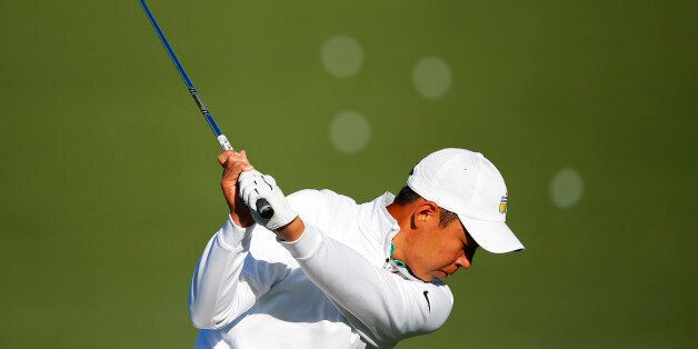 AUGUSTA, GEORGIA - APRIL 05: Cheng Jin of China hits on the practice range during a practice round prior to the start of the 2016 Masters Tournament at Augusta National Golf Club on April 5, 2016 in Augusta, Georgia. (Photo by Kevin C. Cox/Getty Images)