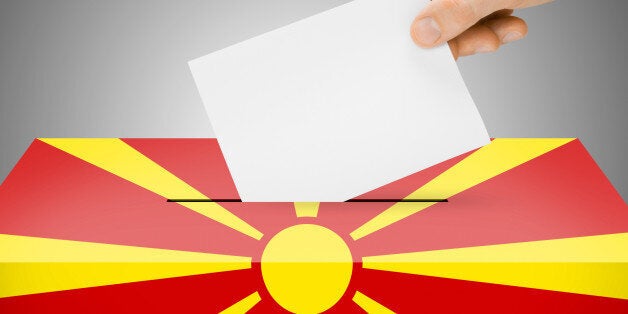 Ballot box painted into national flag colors - Republic of Macedonia