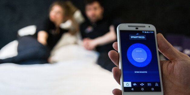 MADRID, SPAIN - 2016/04/14: First intelligent mattress detecting unfaithfulness. A mattress with sensors registers sexual activity movements and sends data to an app. (Photo by Marcos del Mazo/Pacific Press/LightRocket via Getty Images)