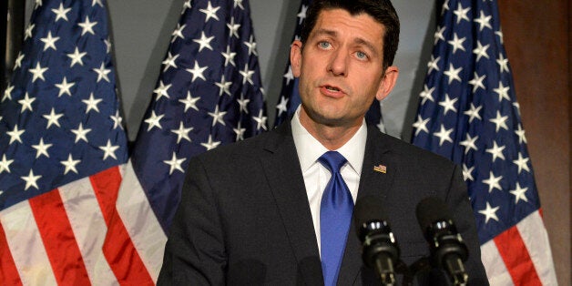 US House Speaker Paul Ryan speaks during a news conference at the Republican National Committee headquarters in Washington, DC on April 12, 2016.Republican US House speaker Paul Ryan ruled out a late run for the presidency, squelching speculation that he could be in contention at an eventual contested party nominating convention in July. / AFP / Mike Theiler (Photo credit should read MIKE THEILER/AFP/Getty Images)