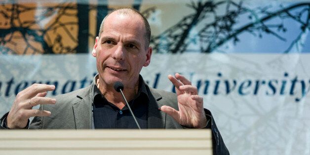 CAMPUS LUIGI EINAUDI, UNIVERSITY OF TURIN, TURIN, ITALY - 2016/03/17: The well known former Greek Finance Minister Yanis Varoufakis appointed Professor Honoris Causa by the International University College of Turin. His Lectio Magistralis (lecture) was held in the Aula Magna at the Campus Einaudi of the UniversitÃ di Torino. (Photo by NicolÃ² Campo/Pacific Press/LightRocket via Getty Images)