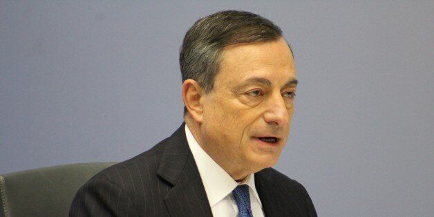 FRANKFURT, GERMANY - DECEMBER 3: European Central Bank (ECB) President Mario Dragh speaks during a news conference to announce the bank's interest rate decision at the ECB headquarters in Frankfurt, Germany, on December 3, 2015. European Central Bank has announced it will extend its economic stimulus program of securities purchases to March 2017, a program which was to end in September 2016. (Photo by Abdulselam Durdak/Anadolu Agency/Getty Images)