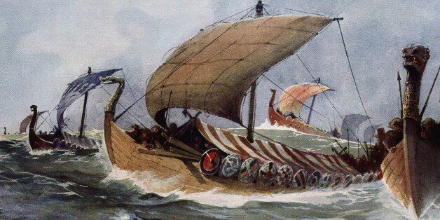 UNSPECIFIED - CIRCA 1754: Drakkar. Viking longships under sail. Watercolour by Albert Sebille (1874-1953). Copyright must be cleared. (Photo by Universal History Archive/Getty Images)