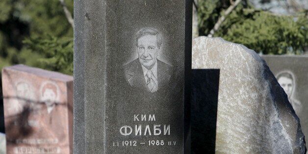 A view shows the gravestone (C) of British double agent Kim Philby at a cemetery in Moscow, Russia, April 4, 2016. REUTERS/Sergei Karpukhin