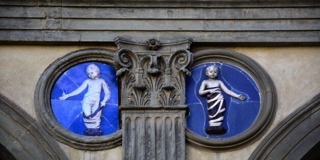 FLORENCE, ITALY - NOVEMBER 3, 2015: The 15th century Ospedale degli Innocenti ('Hospital of the Innocents'), a former orphanage in Florence, Italy, features glazed blue terracotta roundels with reliefs of swaddled babies designed by Andrea della Robbia. (Photo by Robert Alexander/Getty Images)