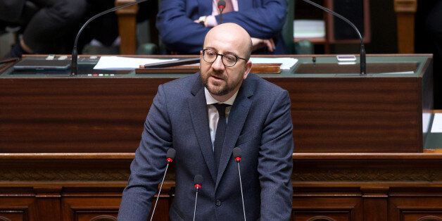 Belgian Prime Minister Charles Michel delivers a speech at a plenary session of the Chamber at the federal Parliament in Brussels on March 24, 2016. It's the first session after suicide bombing attacks of terrorists on March 22 in Zaventem airport and Brussels subway Maelbeek - Maalbeek which made 31 dead and 250 injured. / AFP / BELGA / NICOLAS MAETERLINCK / Belgium OUT (Photo credit should read NICOLAS MAETERLINCK/AFP/Getty Images)