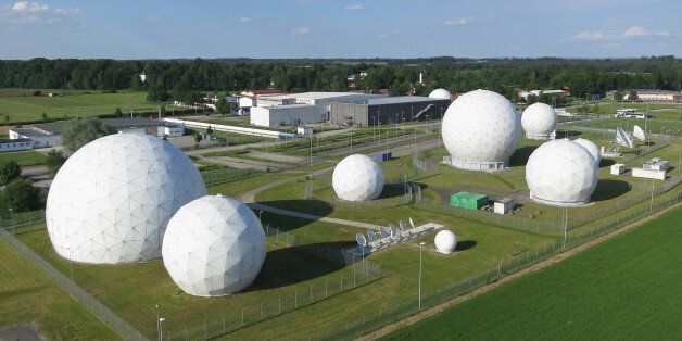 BAD AIBLING, GERMANY - JUNE 02: Radomes of the digital communications listening station of the Bundesnachrichtendienst (BND), the German intelligence agency, stand in this aerial image taken with the use of a multirotor drone and with the permission of local authorities on June 2, 2015 in Bad Aibling, Germany. Critics have accused the BND of sharing data gathered at Bad Aibling with the National Security Agency (NSA) of the U.S.A. and that the NSA has used the data to spy on German companies. T
