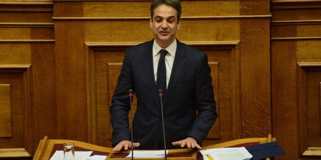 GREEK PARLIAMENT, ATHENS, GREECE - 2016/01/26: Kyriakos Mitsotakis, leader of New Democracy Party, during his speech concerning pensions reforms, in the Greek Parliament. (Photo by Dimitrios Karvountzis/Pacific Press/LightRocket via Getty Images)