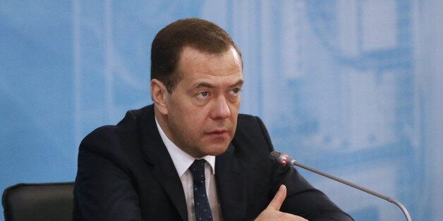MOSCOW REGION, RUSSIA. MARCH 15, 2016. Russia's prime minister Dmitry Medvedev at a meeting of senior members of the Council for Economic Modernisation and Innovative Development under the President of the Russian Federation. The meeting took place at Stankotekh, a machine building factory owned by the Stan group of companies in the town of Kolomna, Moscow Region. Yekaterina Shtukina/Russian Government Press Office/TASS (Photo by Yekaterina Shtukina\TASS via Getty Images)