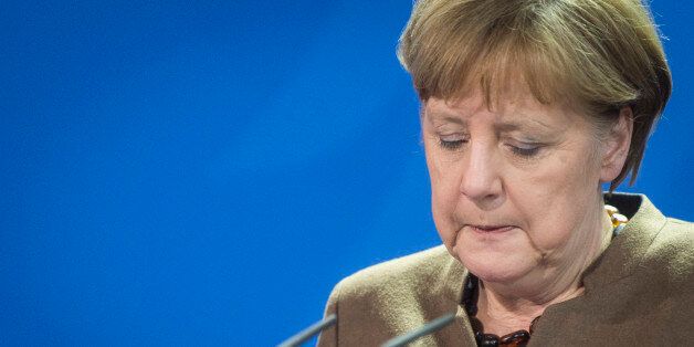 BERLIN, GERMANY - MARCH 22: German Chancellor Angela Merkel speaks to the media on March 22, 2016 in Berlin, Germany. She gives a declaration to the terrorist attacks in Brussels today. (Photo by Florian Gaertner/Photothek via Getty Images)