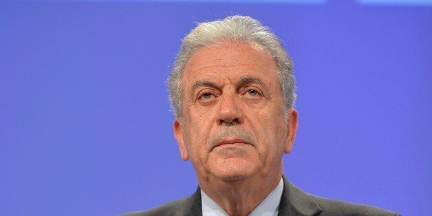 BRUSSELS, BELGIUM - MARCH 4: European Commissioner for Migration, Home Affairs and Citizenship, Dimitris Avramopoulos speaks during a press conference ahead of the EU-Turkey summit on March 7, at the European Commission, in Brussels on March 4, 2016. (Photo by Dursun Aydemir/Anadolu Agency/Getty Images)