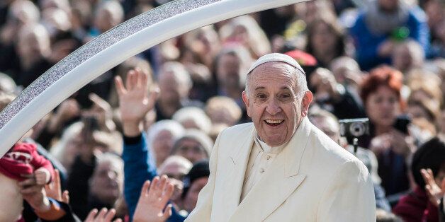 VATICAN CITY, VATICAN: Pope Francis greets the crowd during the traditional weekly public audience at St. Peter's Square on March 16, 2016 in Vatican City, Vatican. (Photo by Giuseppe Ciccia/Brazil Photo Press/LatinContent/Getty Images)