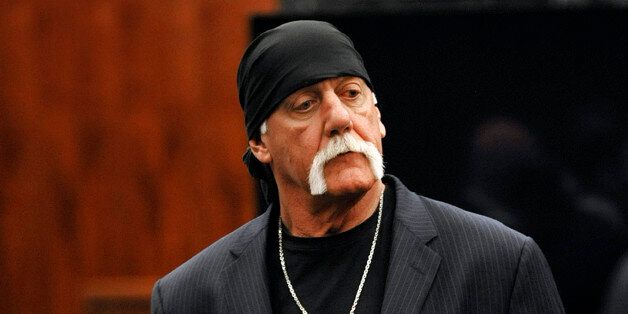 Hulk Hogan, whose given name is Terry Bollea, leaves the courtroom during a break Wednesday, March 9. 2016, in his trial against Gawker Media in St. Petersburg, Fla. Hogan and his attorneys are suing Gawker for $100 million, saying his privacy was violated, and he suffered emotional distress after Gawker posted a sex tape of Hogan and his then-best friend's wife. (AP Photo/Steve Nesius, Pool) MANDATORY NEW YORK POST OUT