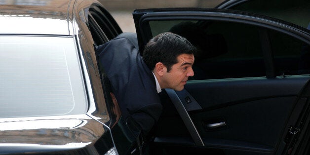 Greece's Prime Minister Alexis Tsipras arrives for a meeting, at the Elysee Palace, in Paris, Saturday, March 12, 2016. Several European leaders are meeting in Paris to discuss ways of strengthening Europeâs stance on migration and boosting spotty growth. (AP Photo/Thibault Camus)