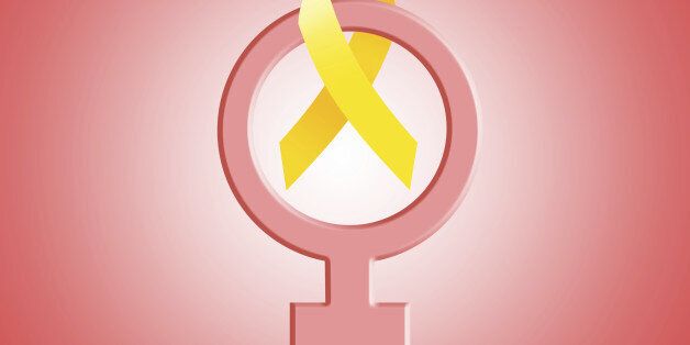 illustration of Yellow ribbon for Endometriosis with female symbol