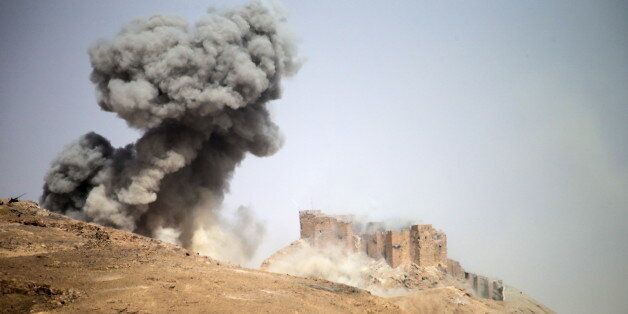 HOMS PROVINCE, SYRIA. MARCH 25, 2016. Hostilities between the Syrian government army and ISIS militants at Fakhr al-Din al-Maani Citadel (dating back to 1230) in Palmyra, a UNESCO world heritage site. The Syrian Government's army is fighting with ISIS militants for control of the heritage site. Valery Sharifulin/TASS (Photo by Valery Sharifulin\TASS via Getty Images)