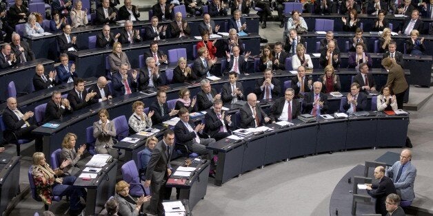 BERLIN, GERMANY - FEBRUARY 25: A view of a debate over asylum proposal at the Bundestag in Berlin, Germany on February 25, 2016. Bill on Armenian claims on 1915 incidents withdrawn in Bundestag. (Photo by Mehmet Kaman/Anadolu Agency/Getty Images)