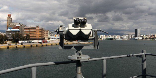 ATHENS, GREECE - FEBRUARY 28: Binoculars of the frigate TCG Turgut Reis, which completed its thousandth journey, is seen in Athens, Greece on February 28, 2015. The frigate TCG Turgut Reis, which is on duty with the Standing NATO Maritime Group 2 (SNMG-2), yesterday arrived at the Greek port of Pire together with ships from eight other NATO nations. (Photo by Ayhan Mehmet/Anadolu Agency/Getty Images)