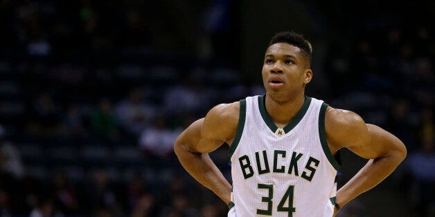 Milwaukee Bucks' Giannis Antetokounmpo during an NBA basketball game against the Washington Wizards Thursday, Feb. 11, 2016, in Milwaukee. (AP Photo/Aaron Gash)