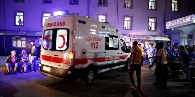 ANKARA, TURKEY - MARCH 13: An ambulance arrives at the Ankara Numune Hospital after an explosion hit Ankara's central Kizilay neighborhood on March 13, 2016. According to initial reports, several casualties are feared and some vehicles have also been reportedly damaged in the incident. (Photo by Aykut Unlupinar/Anadolu Agency/Getty Images)