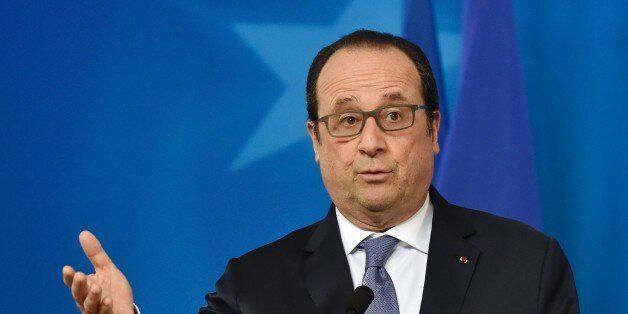 French president Francois Hollande holds a press conference during an EU leaders summit with Turkey on migrants crisis in Brussels on March 7, 2016. European Union leaders will on March 7 back closing down the Balkans route used by most migrants to reach Europe, diplomats said, after at least 25 more people drowned trying to cross the Aegean Sea en route to Greece. The declaration drafted by EU ambassadors on March 6 will be announced at a summit in Brussels on March 7, set to also be attended by Turkish Prime Minister Ahmet Davutoglu. / AFP / ALAIN JOCARD (Photo credit should read ALAIN JOCARD/AFP/Getty Images)