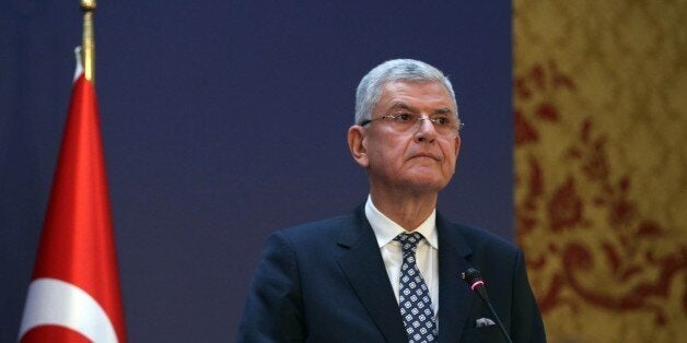 ANKARA, TURKEY - JANUARY 25: Turkey's EU Minister Volkan Bozkir holds a press conference at the end of the Turkey - European Union (EU) ministerial political dialogue meeting in Ankara palace in Ankara, Turkey on January 25, 2016. (Photo by Abdulhamid Hosbas/Anadolu Agency/Getty Images)