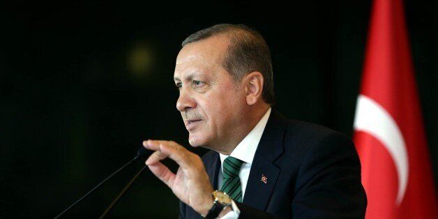 ANKARA, TURKEY - FEBRUARY 17: President of Turkey Recep Tayyip Erdogan delivers a speech during the 2th Local administrators meeting at Presidential complex in Ankara, Turkey on February 17, 2016. (Photo by Murat Cetinmuhurdar/Turkish Presidency/Anadolu Agency/Getty Images)