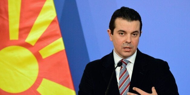 Macedonian Foreign Minister Nikola Poposki answers to journalists during the joint press conference with Hungary's Minister of External Economy and Foreign Affairs Peter Szijjarto (unseen) in Budapest, Hungary, on February 25, 2016. / AFP / ATTILA KISBENEDEK (Photo credit should read ATTILA KISBENEDEK/AFP/Getty Images)