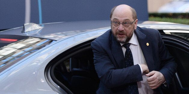 European Parliament President Martin Schulz arrives for the second day of an EU summit meeting on the so-called Brexit at the European Union headquarters in Brussels, on February 19, 2016. Weary EU leaders take up the cudgels for a second day on February 19, still with 'a lot of work to do' to prevent Britain becoming the first country to crash out of the bloc. AFP PHOTO / STEPHANE DE SAKUTIN / AFP / STEPHANE DE SAKUTIN (Photo credit should read STEPHANE DE SAKUTIN/AFP/Getty Images)