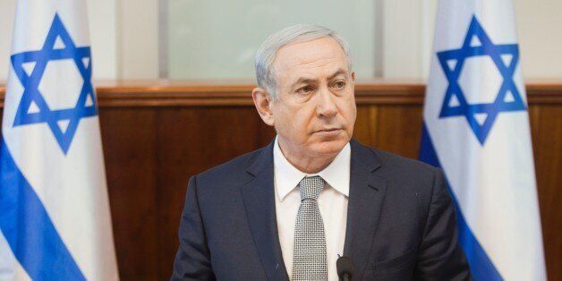 Israeli Prime Minister Benjamin Netanyahu attends the weekly cabinet meeting at the PM's office in Jerusalem on February 14, 2016. / AFP / POOL / DAN BALILTY (Photo credit should read DAN BALILTY/AFP/Getty Images)