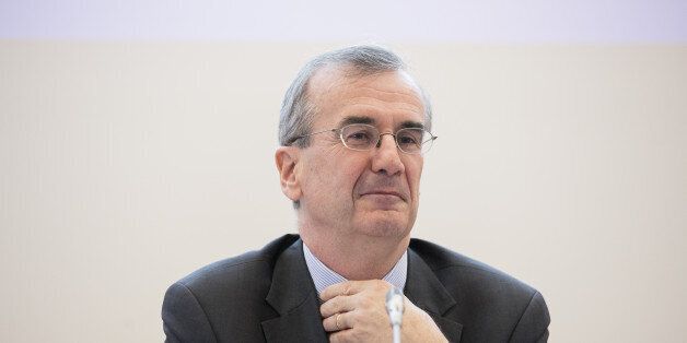Francois Villeroy de Galhau, governor of the Bank of France, pauses during a news conference as a new 20 euro currency bank note is unveiled in Paris, France, on Tuesday, Nov. 24, 2015. Villeroy is the second Frenchman in the 25-member European Central Bank Governing Council, together with Executive Board member Benoit Coeure, who had also been tipped for the Bank of France job. Photographer: Christophe Morin/Bloomberg via Getty Images
