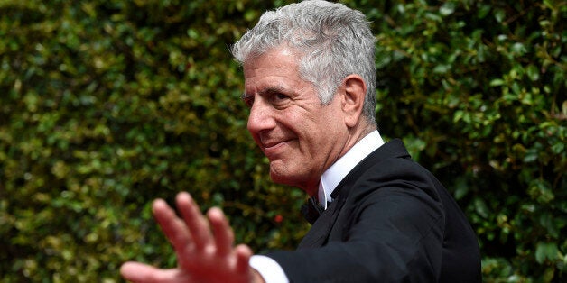 Anthony Bourdain arrives at the Creative Arts Emmy Awards at the Microsoft Theater on Saturday, Sept. 12, 2015, in Los Angeles. (Photo by Chris Pizzello/Invision/AP)