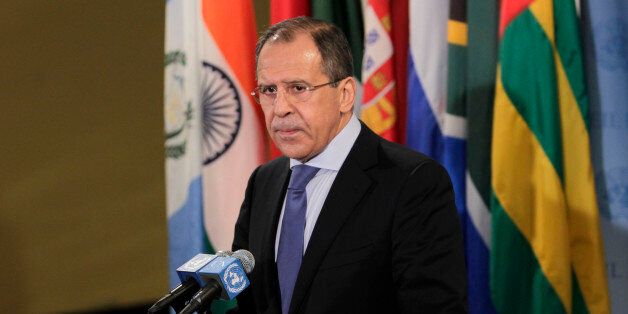 Russian Foreign Minister Sergei Lavrov speaks to the media after a Security Council meeting at United Nations Headquarters Monday, March 12, 2012. The United States and Russia clashed over Syria at the U.N. Monday after Secretary-General Ban Ki-moon urged the divided Security Council to speak with one voice and help the Mideast nation