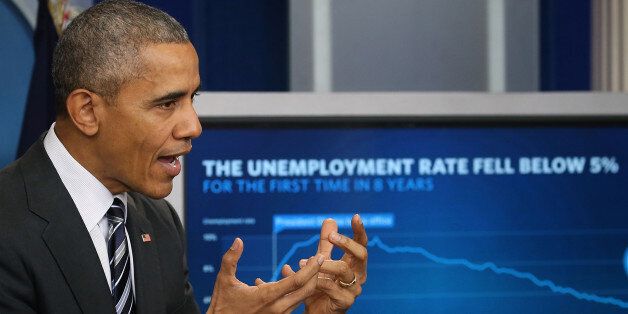 WASHINGTON, DC - FEBRUARY 05: U.S. President Barack Obama discusses the latest unemployment rate within the U.S. economy in the Brady Press Briefing Room at the White House February 5, 2016 in Washington, DC. The Labor Department announced 151,000 jobs were added by U.S. employers in January, lowering the unemployment rate to 4.9 percent. (Photo by Mark Wilson/Getty Images)