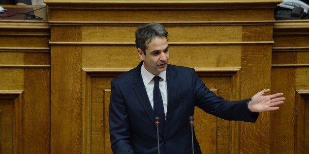 ATHENS, GREECE - 2016/01/26: Leader of New Democracy Kiriakos Mitsotakis talks at the Greek Parliament. Greek lawmakers discuss the planned Pension Reforms in the Greek parliament after Greek Prime Minister asked for the opinions of the oposition partys. (Photo by George Panagakis/Pacific Press/LightRocket via Getty Images)
