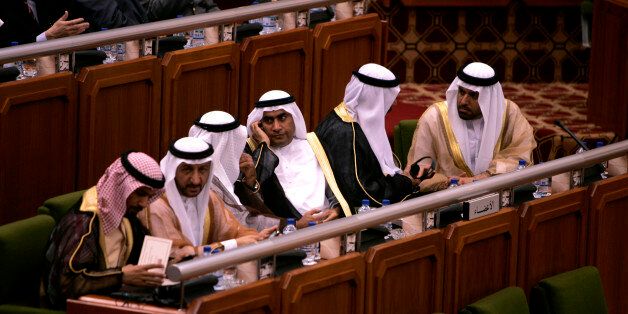 Parliament members at the Abu Dhabi Federal Council in UAE Parliament, Abu Dhabi, UAE.