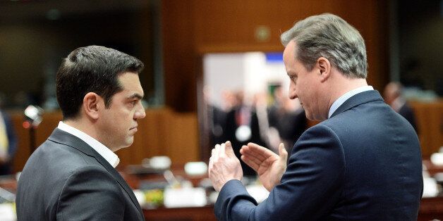 Greece's Prime Minister Alexis Tsipras (L) talks with Britain's Prime Minister David Cameron during an EU summit meeting, at the European Council in Brussels, on February 18, 2016.EU leaders head into a make-or-break summit sharply divided over difficult compromises needed to avoid Britain becoming the first country to crash out of the bloc. / AFP / POOL / STEPHANE DE SAKUTIN (Photo credit should read STEPHANE DE SAKUTIN/AFP/Getty Images)