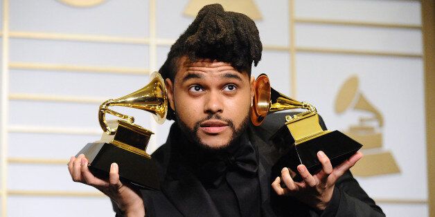 LOS ANGELES, CA - FEBRUARY 15: The Weeknd poses in the press room at the The 58th GRAMMY Awards at Staples Center on February 15, 2016 in Los Angeles, California. (Photo by Jason LaVeris/FilmMagic)