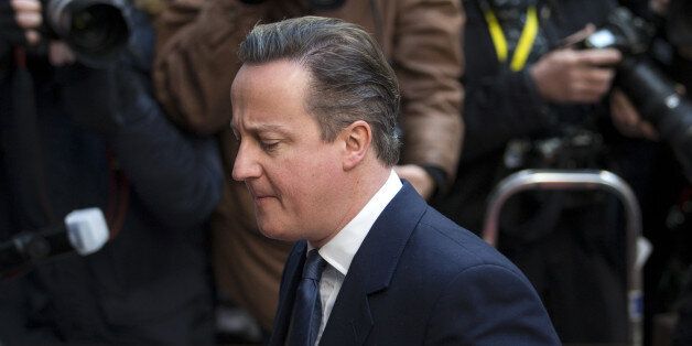 David Cameron, U.K. prime minister, arrives for a meeting of European Union (EU) leaders in Brussels, Belgium, on Friday, Feb. 19. 2016. The pound declined as Cameron's negotiations with fellow European Union leaders entered a second day, after his attempts to secure a deal on the U.K.'s membership of the bloc that he can sell to British voters hit stumbling blocks on Thursday. Photographer: Jasper Juinen/Bloomberg via Getty Images
