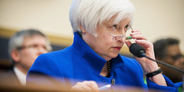 Janet Yellen, chair of the U.S. Federal Reserve, adjusts her glasses during her semiannual monetary policy report to the House Financial Services Committee in Washington, D.C., U.S., on Wednesday, Feb. 10, 2016. Yellen said the Federal Reserve still expects to raise interest rates gradually while making it clear that continued market turmoil could throw the central bank off course from the multiple increases that policy makers have forecast for 2016. Photographer: Pete Marovich/Bloomberg via Get