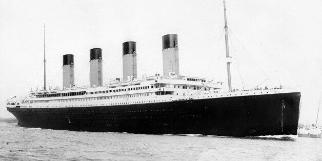 Digitally restored vintage maritime history photo of the RMS Titantic departing Southampton on April 10, 1912.