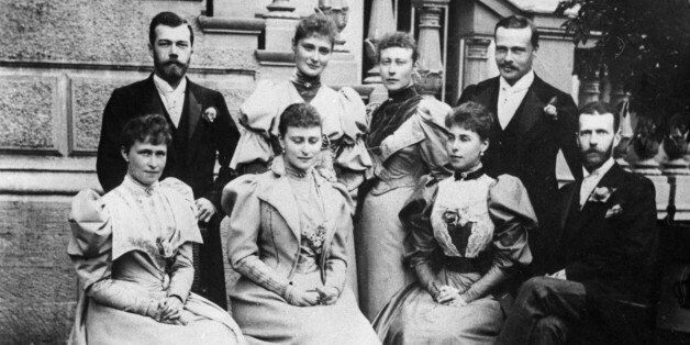 A romanov family portrait c, 1890, nicholas ll (standing left), grand duke sergei alexandrovich (sitting right) and his wife elisabeth fyodorovna (second fom left). (Photo by: Sovfoto/UIG via Getty Images)