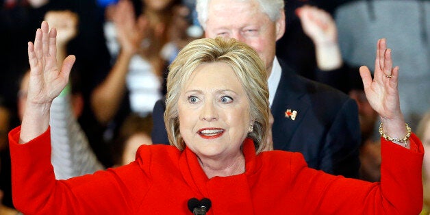 Democratic presidential candidate Hillary Clinton speaks during a caucus night rally at Drake University in Des Moines, Iowa, Monday, Feb. 1, 2016. (AP Photo/Patrick Semansky)