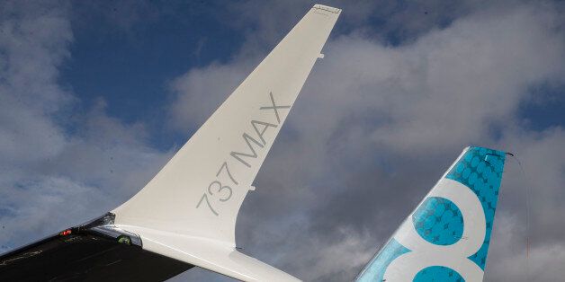 SEATTLE, WA - JANUARY 29: The tail and a next generation winglet of a A Boeing 737 MAX 8 are pictured at Boeing Field after its its first flight on January 29, 2016 in Seattle, Washington. The 737 MAX is the newest version of Boeing's most popular airliner featuring more fuel efficient engines and redesigned wings. (Photo by Stephen Brashear/Getty Images)